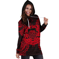 Tuvalu Polynesian Hoodie Dress Map Red - Polynesian Pride