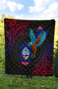 Guam Premium Quilt - KingFisher Bird With Map - Polynesian Pride