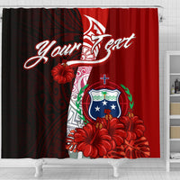 Samoa Polynesian Custom Personalised Shower Curtain - Coat Of Arm With Hibiscus - Polynesian Pride