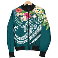 The Philippines Men's Bomber Jacket - Summer Plumeria (Turquoise) - Polynesian Pride