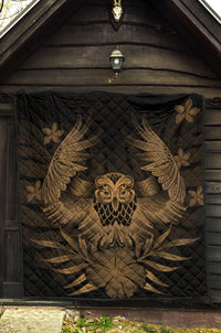 Hawaii Owl Hibiscus Plumeria Premium Quilt - Gold - Polynesian Pride