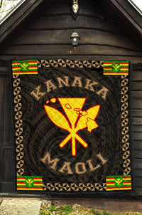 Kanaka Maoli Flag Polynesian Premium Quilt Gold - Love Style - Polynesian Pride