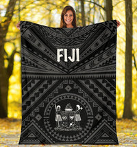 Fiji Premium Blanket - Fiji Seal With Polynesian Tattoo Style (Black) - Polynesian Pride
