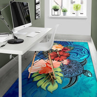 Turtle Polynesian Area Rug Hibiscus Polynesian Blue - Polynesian Pride