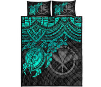 Hawaii Polynesian Quilt Bed Set - Kanaka Maoli & Turquoise Turtle Hibiscus - Polynesian Pride
