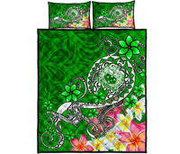 Samoa Quilt Bed Set - Turtle Plumeria (Green) - Polynesian Pride