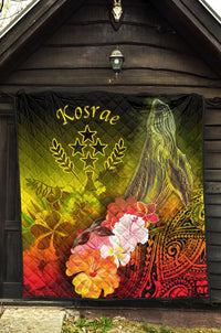Kosrae Premium Quilt - Humpback Whale with Tropical Flowers (Yellow) - Polynesian Pride