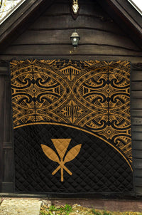 Hawaii Polynesian Premium Quilt - Yellow Kanaka Maoli Curve Version - Polynesian Pride