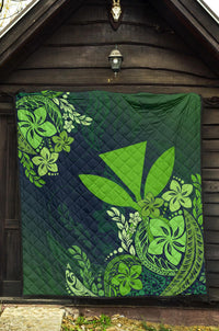 Hawaii Premium Quilt - Green Kanaka Maoli Hibiscus Style - Polynesian Pride