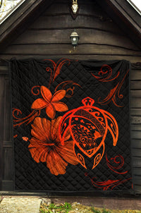 Hawaii Turtle Hibiscus Premium Quilt Orange - Polynesian Pride