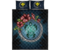 Kanaka Maoli (Hawaiian) Quilt Bed Set - Polynesian Ohana Turtle Hibiscus Mother Son Blue - Polynesian Pride