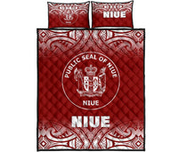 Niue Quilt Bed Set - Niue Coat Of Arms Polynesian Tattoo Fog Red Style Red - Polynesian Pride