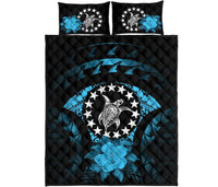 Cook Islands Polynesian Quilt Bed Set Hibiscus Blue - Polynesian Pride