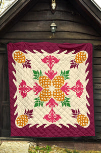 Hawaiian Pineapple Pattern Premium Quilt - Burgundy - Argu Style - AH - Polynesian Pride
