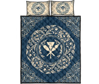 Hawaii Map Classic Floral Quilt Bed Set Blue - Polynesian Pride