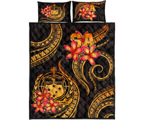 Samoa Polynesian Quilt Bed Set - Gold Plumeria - Polynesian Pride