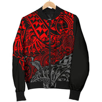 Guam Polynesian Bomber Jacket (Men) - Red Turtle Flowing - Polynesian Pride
