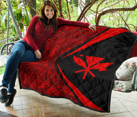 Hawaii Kanaka Polynesian Black And Red Premium Quilt - Circle Style - Polynesian Pride
