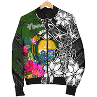Nauru Men Bomber Jacket - Turtle Plumeria Banana Leaf Crest - Polynesian Pride