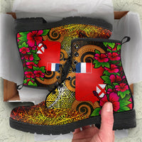 Wallis And Futuna Polynesian Leather Boots - Hibiscus Vintage Orange - Polynesian Pride