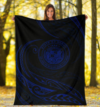 Hawaii Coat Of Arms Premium Blanket - Blue - Frida Style - Polynesian Pride
