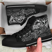 Polynesian Hawaii (Kanaka Maoli) High Top Shoes - White Hibiscus Turtle Flowing - Polynesian Pride