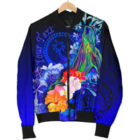 Custom Personalised Chuuk Men's Bomber Jacket - Humpback Whale with Tropical Flowers (Blue) - Polynesian Pride