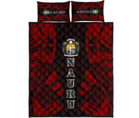 Nauru Quilt Bed Set - Nauru Coat Of Arms & Polynesian Red Tattoo Style Red - Polynesian Pride