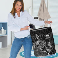 Tuvalu Laundry Basket - Polynesian Turtle Hibiscus Black - Polynesian Pride