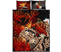 Kanaka Maoli (Hawaiian) Quilt Bed Set, Polynesian Pineapple Banana Leaves Turtle Tattoo Red Red - Polynesian Pride