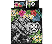 Wallis and Futuna Polynesian Quilt Bed Set - Summer Plumeria (Black) - Polynesian Pride