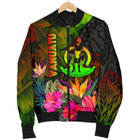 Vanuatu Polynesian Men's Bomber Jacket - Hibiscus and Banana Leaves - Polynesian Pride