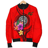 American Samoa Polynesian Men's Bomber Jacket - Floral With Seal Red - Polynesian Pride