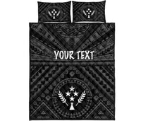 Kosrae Personalised Quilt Bed Set - Kosrae Flag In Polynesian Tattoo Style (Black) - Polynesian Pride