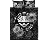 Federated States Of Micronesia Quilt Bed Set - Federated States Of Micronesia Seal & Black Hibiscus - Polynesian Pride