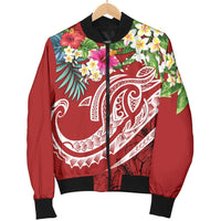 Papua New Guinea Polynesian Men's Bomber Jacket - Summer Plumeria (Red) - Polynesian Pride