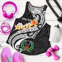 Pohnpei Custom Personalised Women's Racerback Tank - Pohnpei Seal Polynesian Patterns Plumeria (Black) - Polynesian Pride