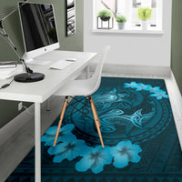 Hawaii Yin Yang Turtle Shark Hibiscus Plumeria Rug - Turquoise - Polynesian Pride