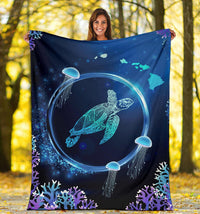 Hawaii Tutle Jellyfish Coral Galaxy Premium Blanket - Polynesian Pride