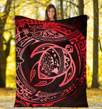 Hawaiian Turtle Polynesian Red Premium Blanket - Polynesian Pride