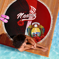 Nauru Polynesian Beach Blanket - Coat Of Arm With Hibiscus - Polynesian Pride