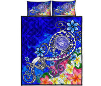 American Samoa Polynesian Quilt Bed Set - Turtle Plumeria (Blue) - Polynesian Pride