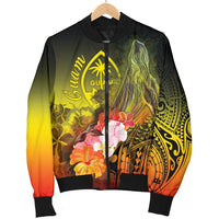 Guam Men's Bomber Jacket - Humpback Whale with Tropical Flowers (Yellow) - Polynesian Pride