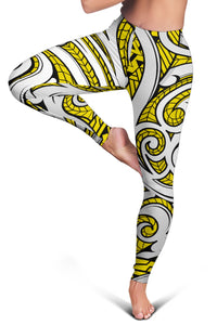 Polynesian Maori Ethnic Ornament Yellow Hawaii Women's Leggings AH - Polynesian Pride
