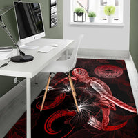 American Samoa Polynesian Area Rugs - Turtle With Blooming Hibiscus Red - Polynesian Pride
