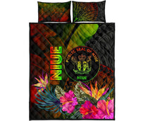 Niue Polynesian Quilt Bed Set - Hibiscus and Banana Leaves - Polynesian Pride