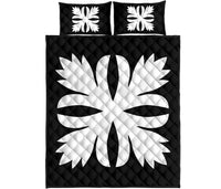 Hawaiian Royal Pattern Quilt Bed Set - Black And White - C3 Style - Polynesian Pride