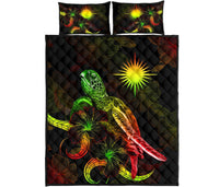 Marshall Islands Polynesian Quilt Bed Set - Turtle With Blooming Hibiscus Reggae - Polynesian Pride
