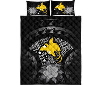 Papua New Guinea Polynesian Quilt Bed Set Hibiscus Gray - Polynesian Pride