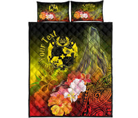 Tonga Custom Personalised Quilt Bed Set - Humpback Whale with Tropical Flowers (Yellow) - Polynesian Pride